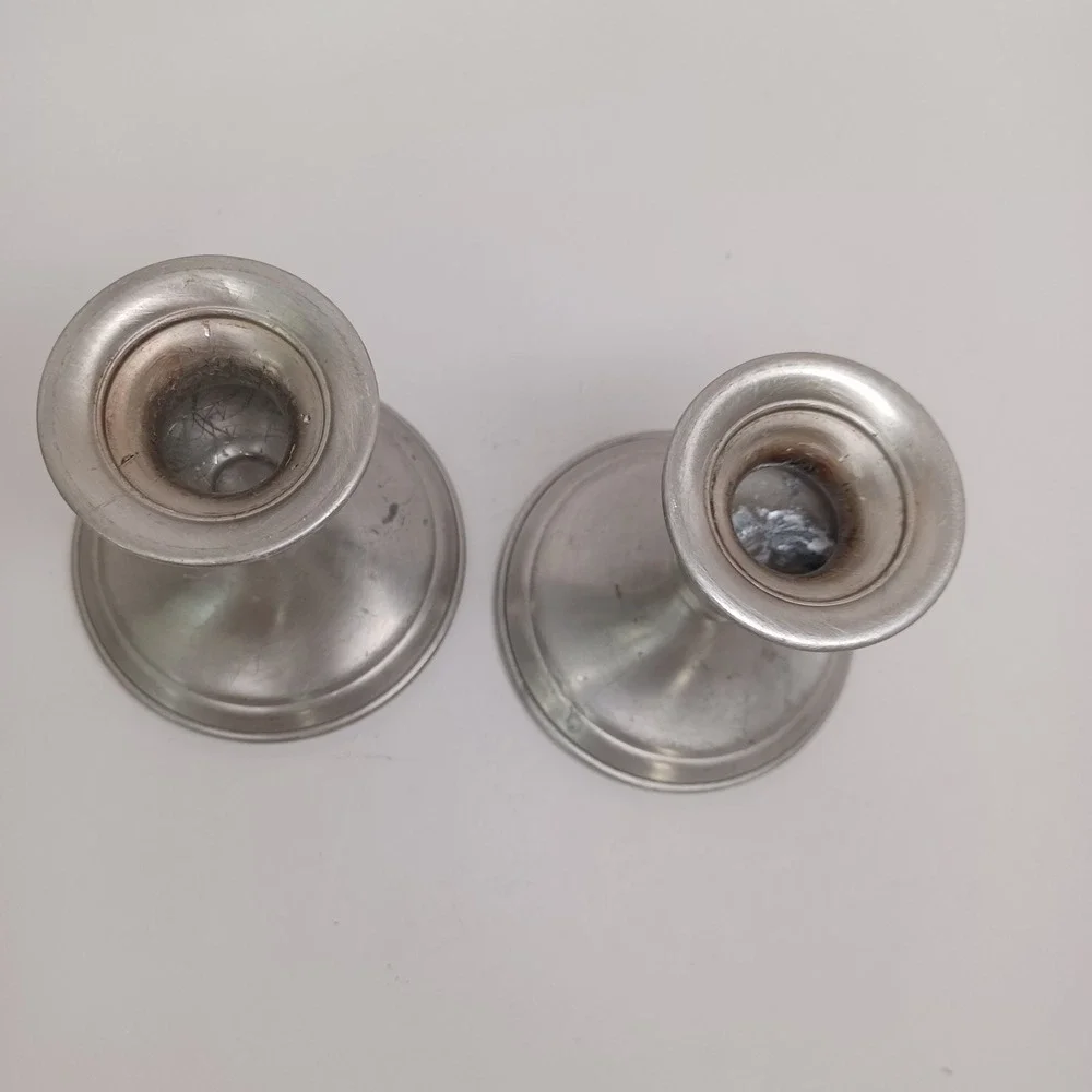 Web Pewter Weighted Candlestick Pair Silver Tone Taper Candle Holders Set of 2